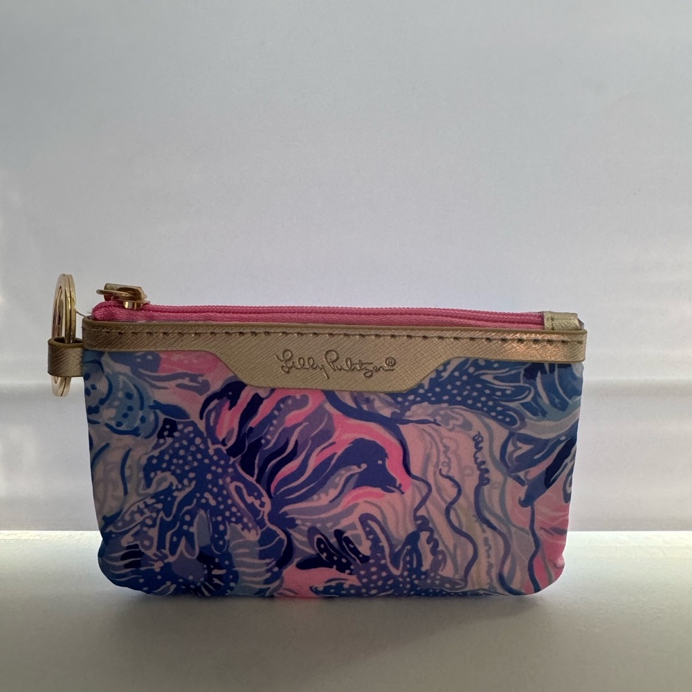 Lilly Pulitzer Pink, Blue & Gold Patterned Cosmetic Wristlet